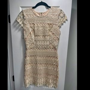 Beige Lace Cocktail Dress, Size Small